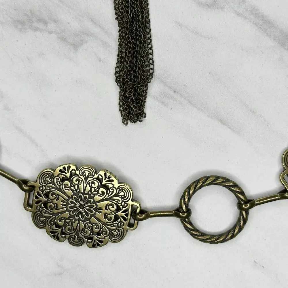 Floral Filigree Bronze Gold Tone Chain Belt OS ✨